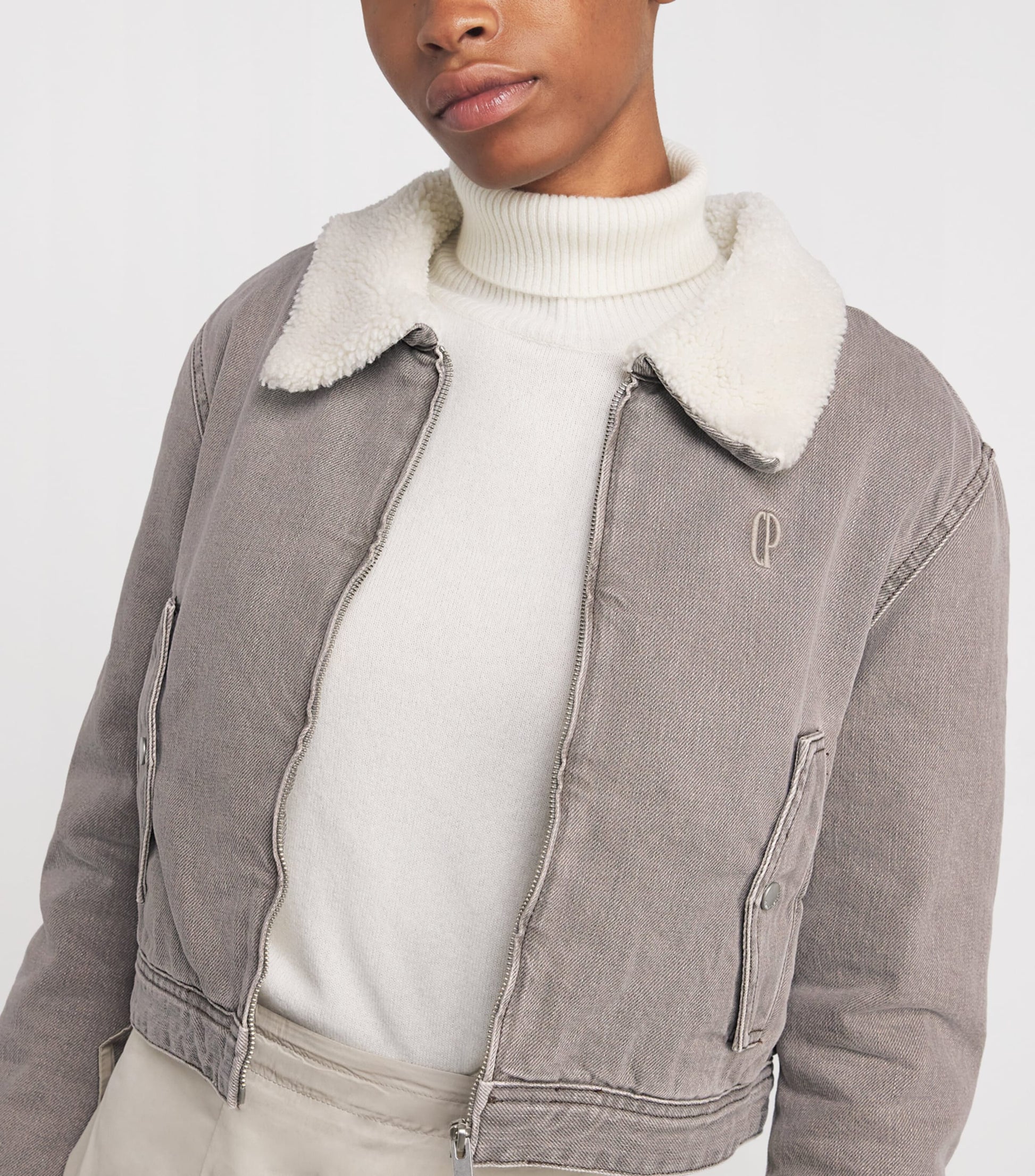 Claudie Pierlot White Fleece-Lined Denim Jacket