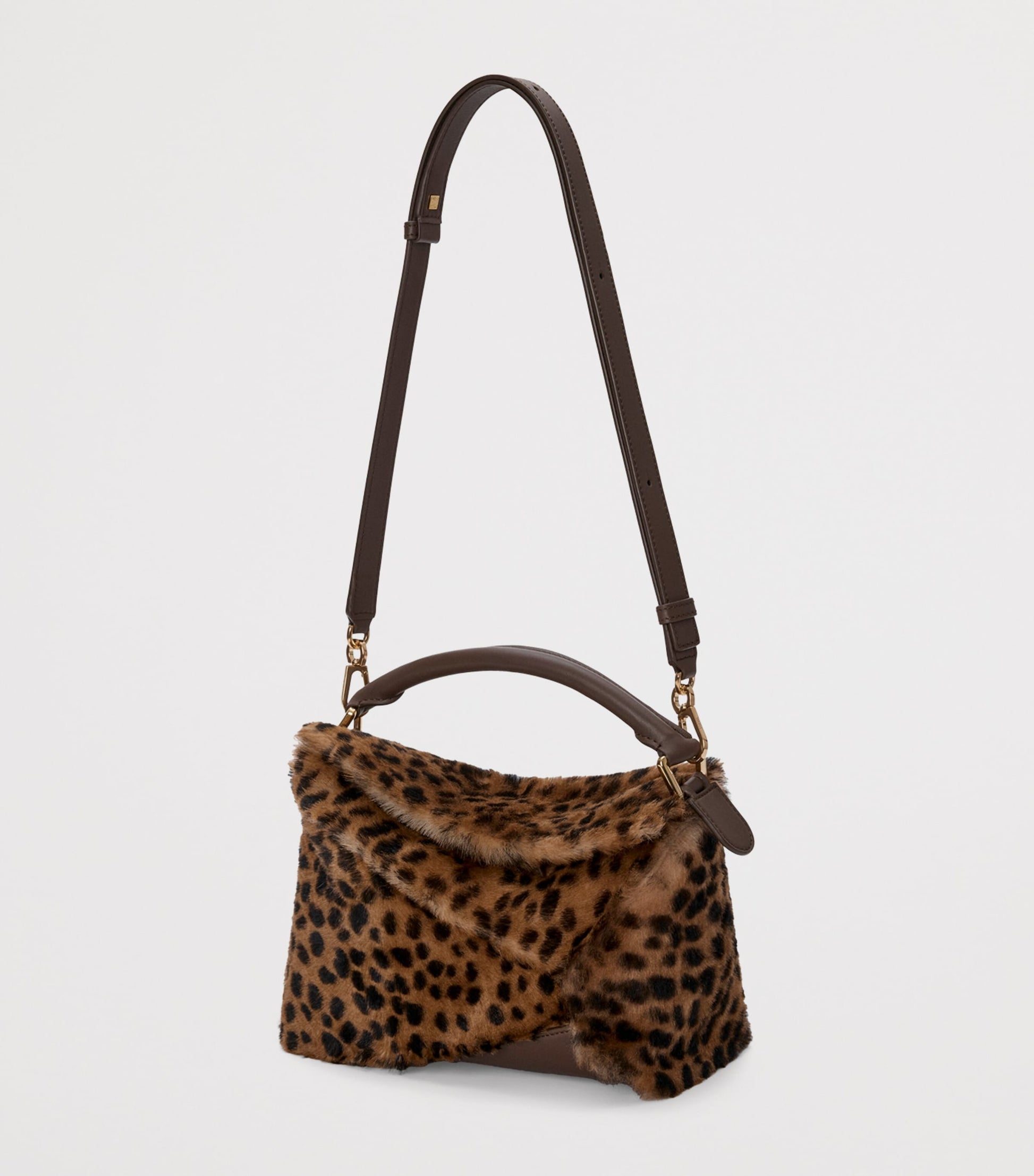 Small Shearling Puzzle Edge Top-Handle Bag