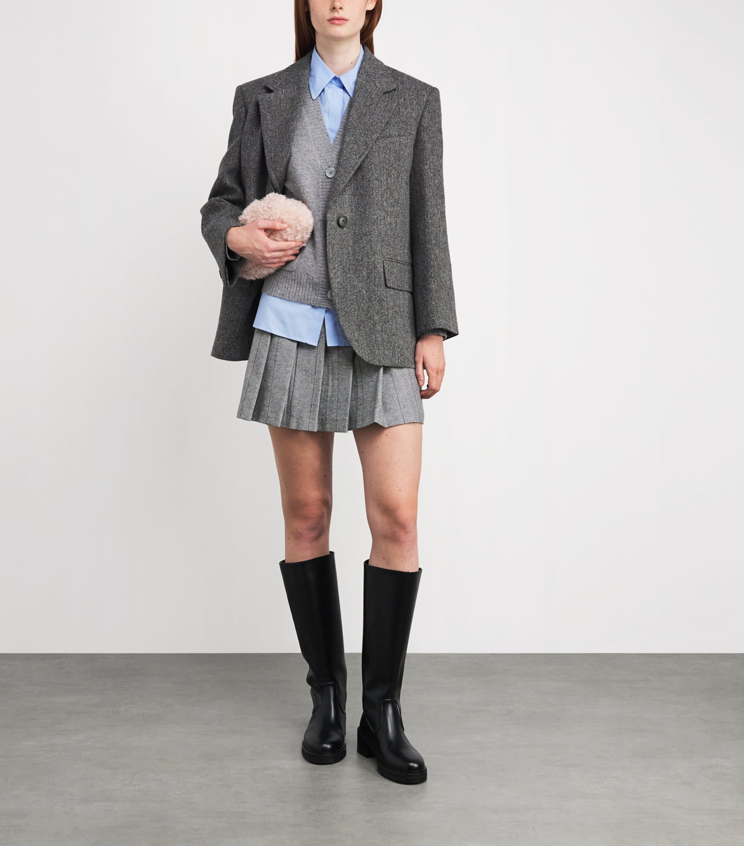 MAX&Co. Grey Wool-Blend Pleated Mini Skirt