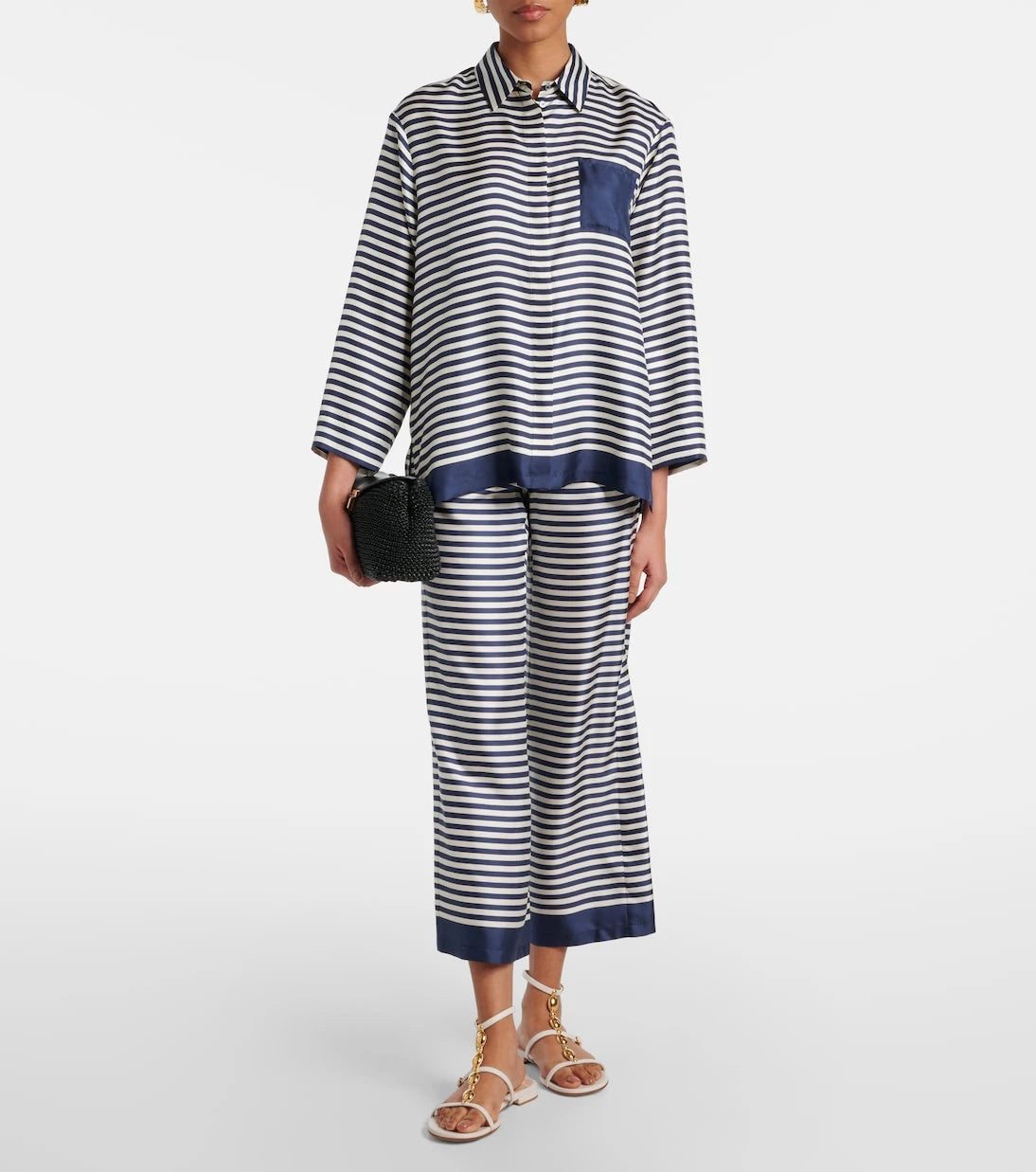 'S Max Mara - بنطال ناين واسع الساقين من الحرير المخطط