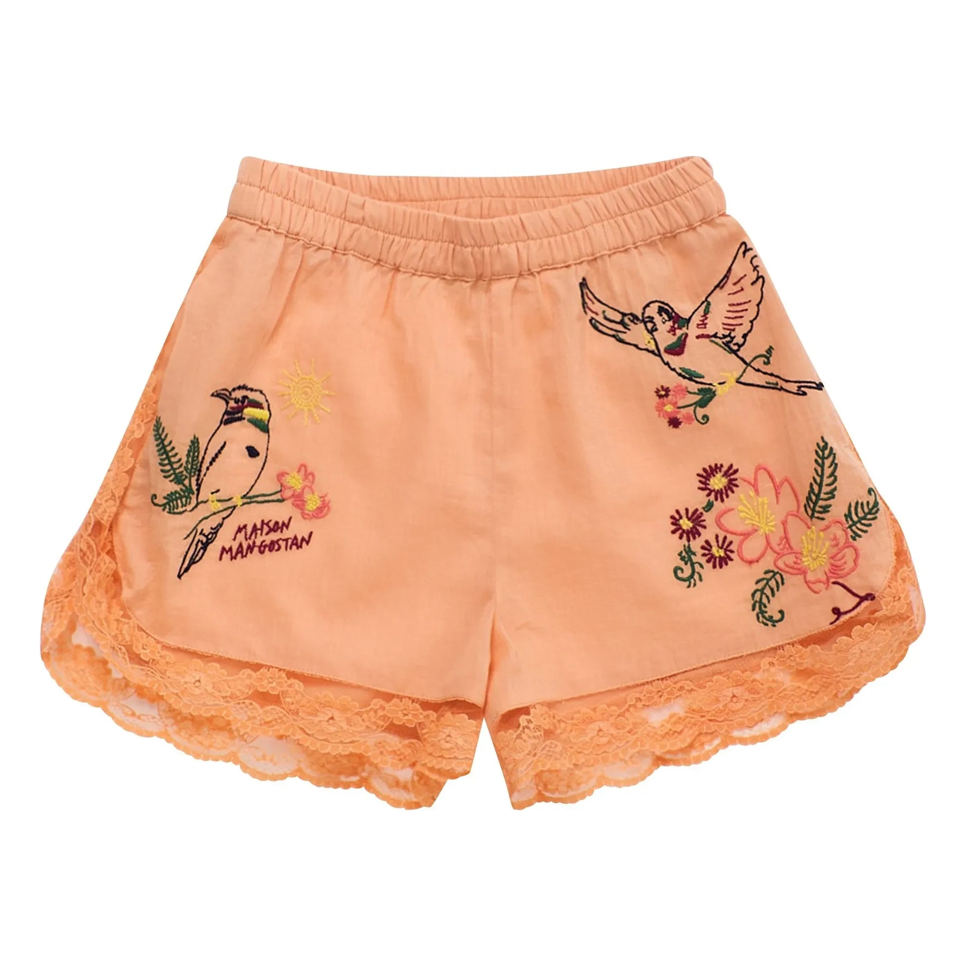 Maison Mangostan - Bird embroidered shorts | Orange