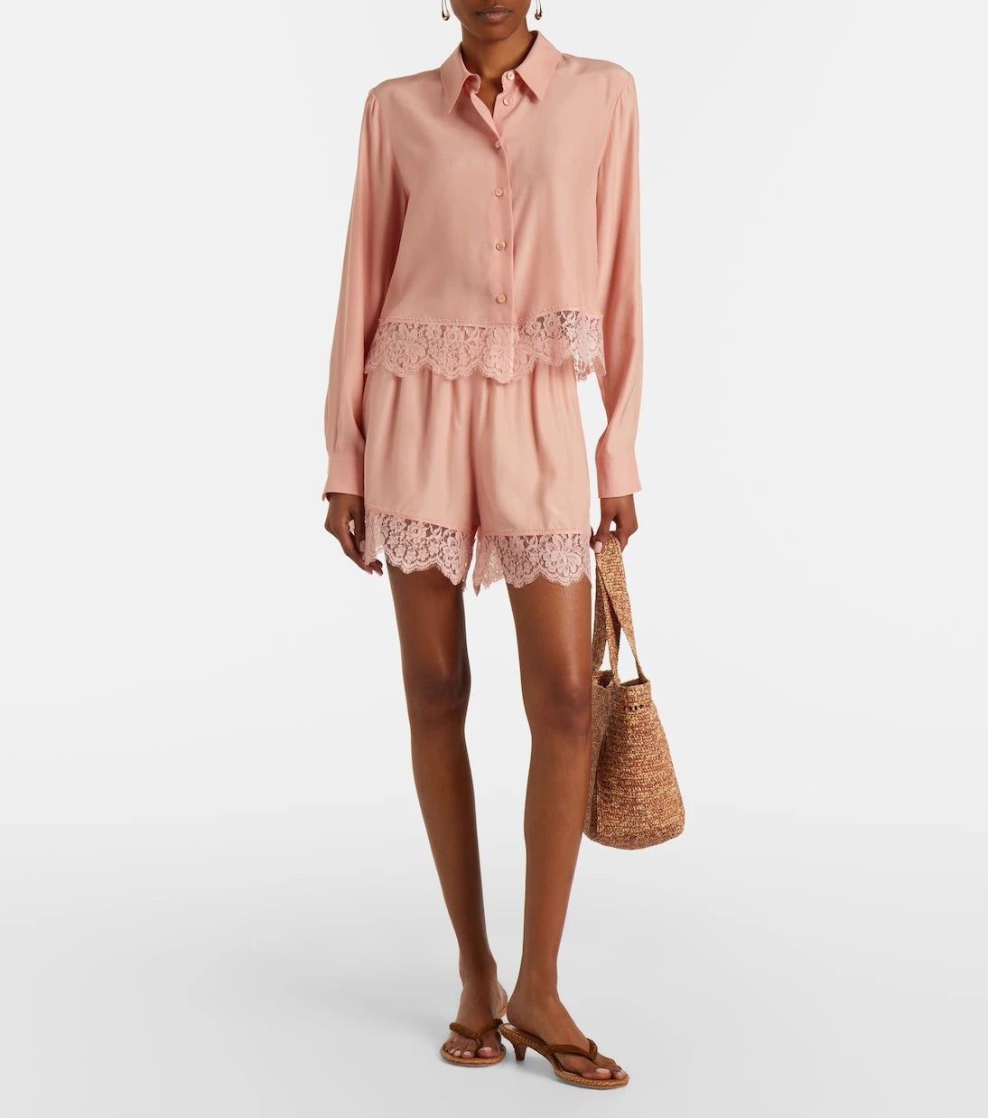 Stella McCartney - Floral lace-trimmed silk shirt