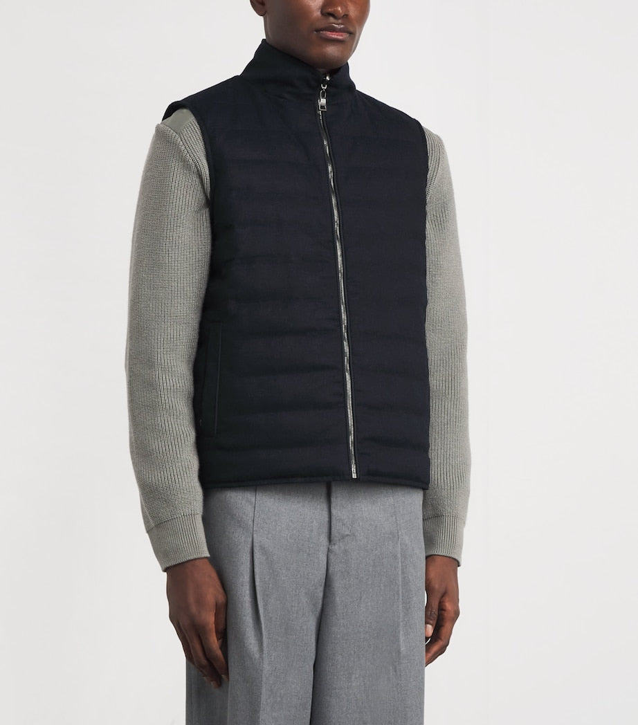 Fioroni Cashmere Navy Virgin Wool Reversible Down Gilet