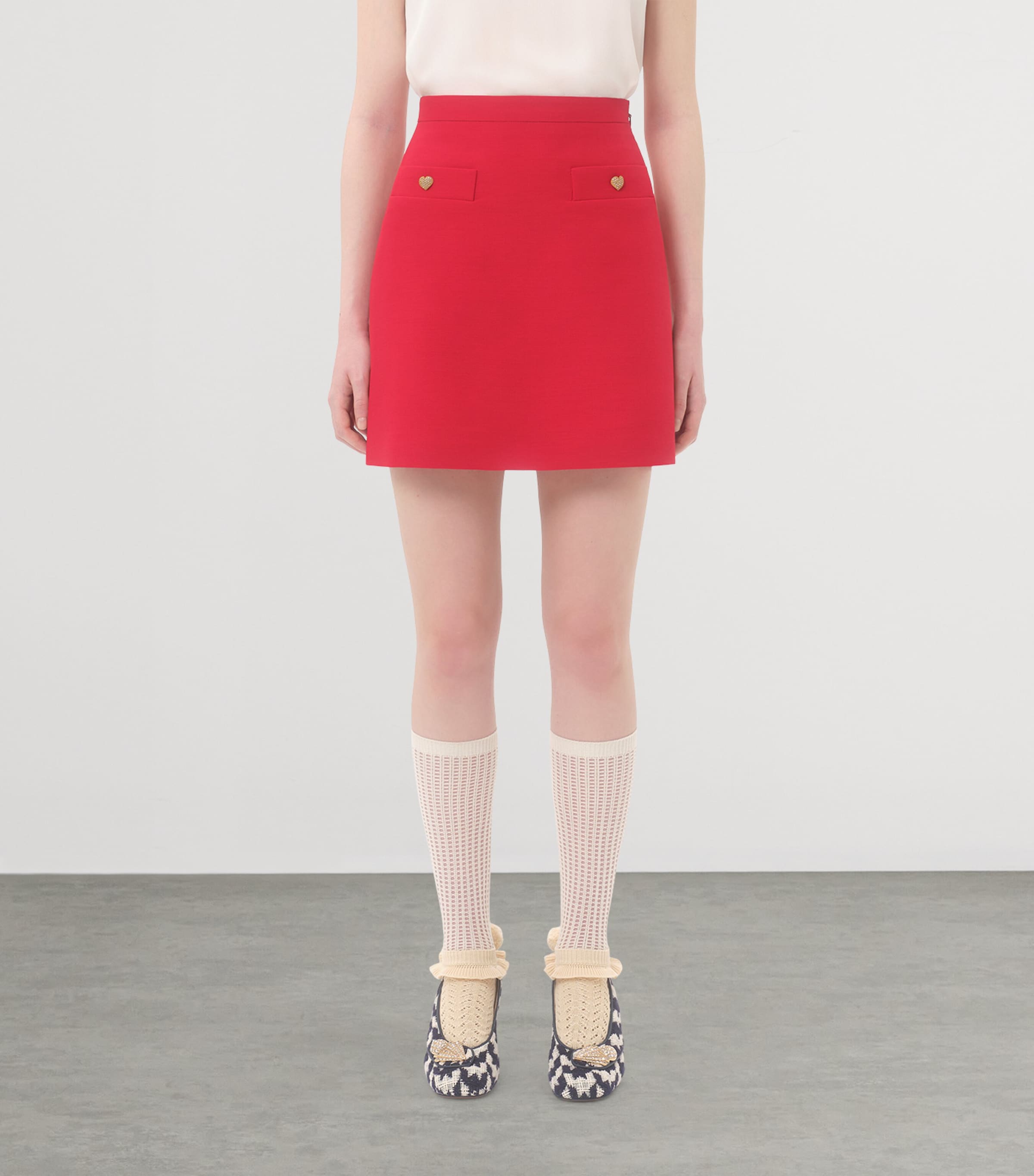 Valentino Red Wool-Silk Embellished Mini Skirt