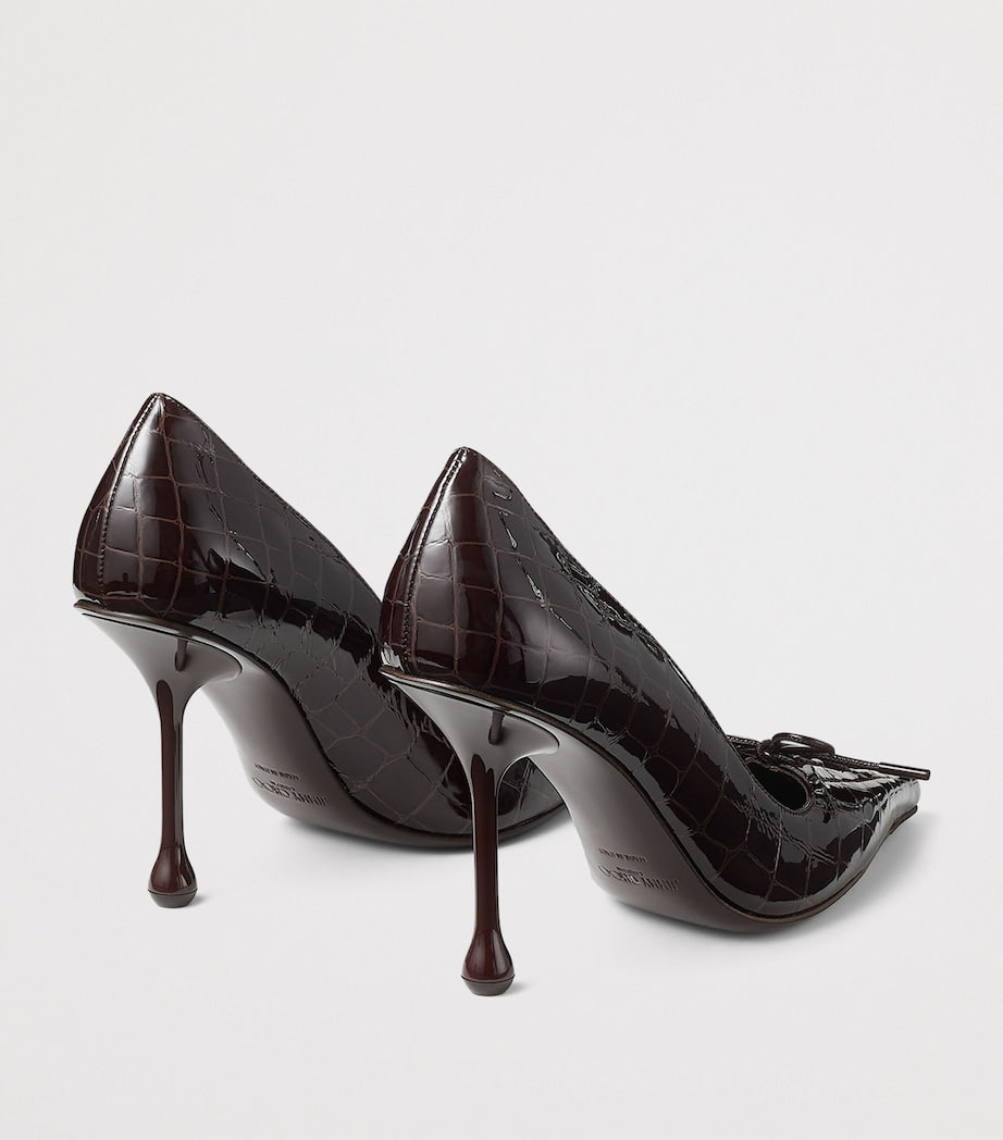 Brown Scarlett 95 Croc-Embossed Leather Pumps