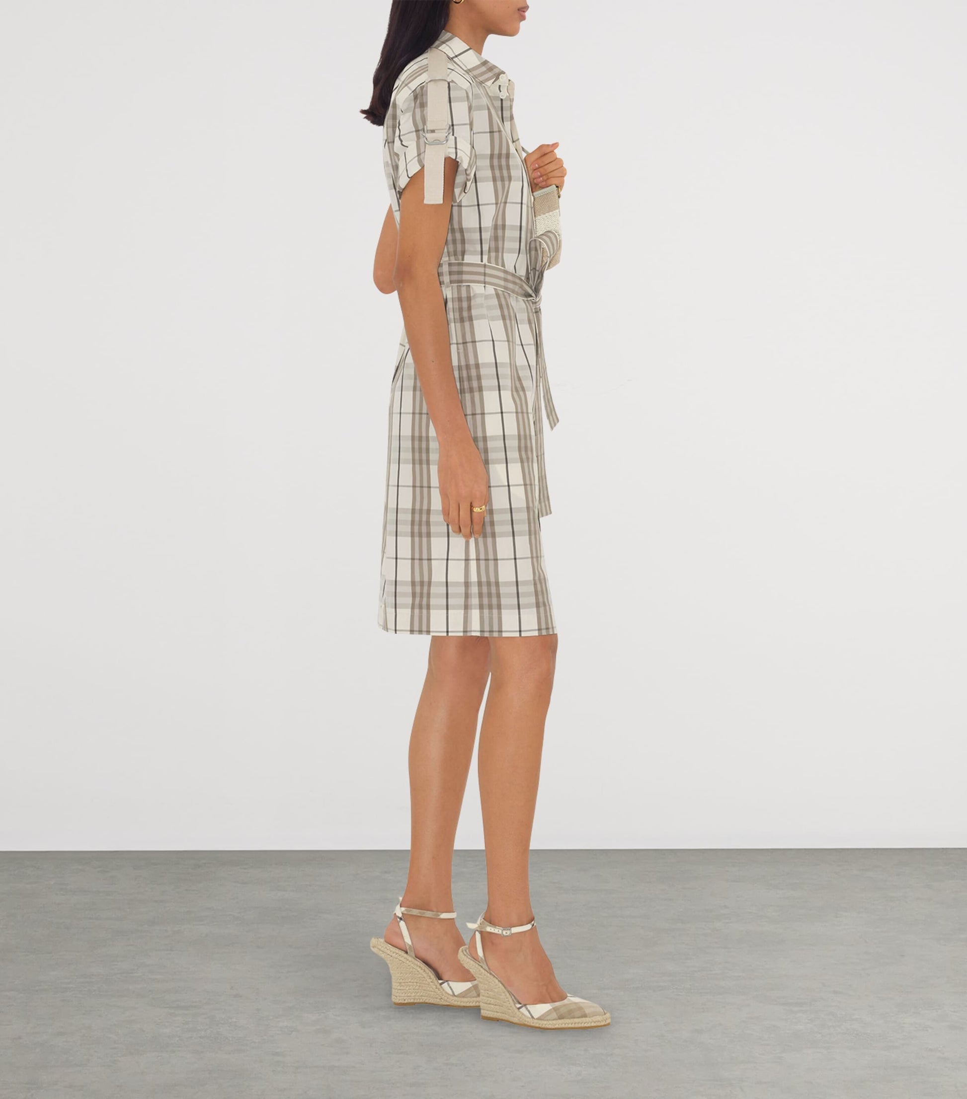 Burberry Ivory Cotton Check Mini Shirt Dress