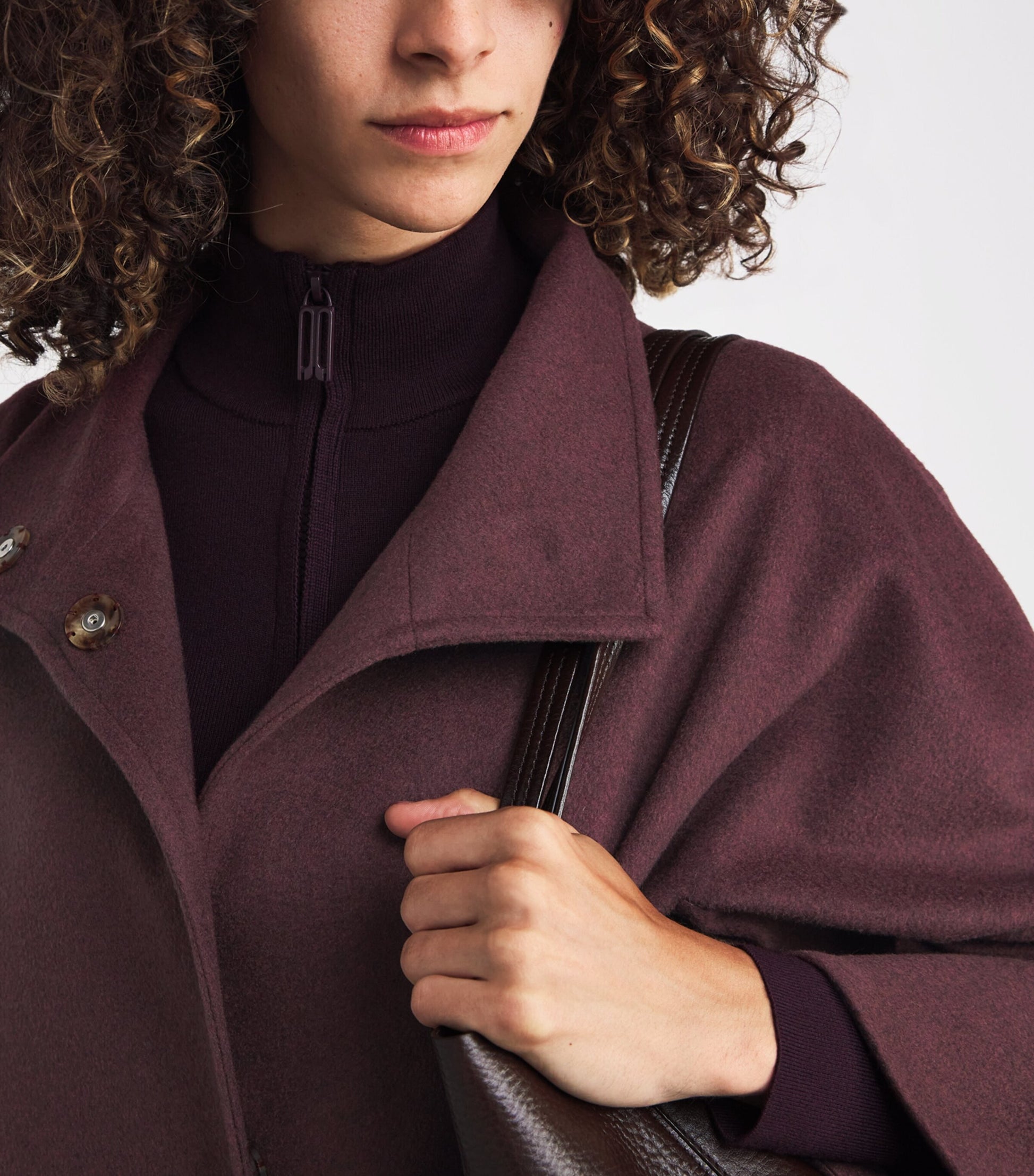 Burgundy Cashmere Stand-Collar Coat