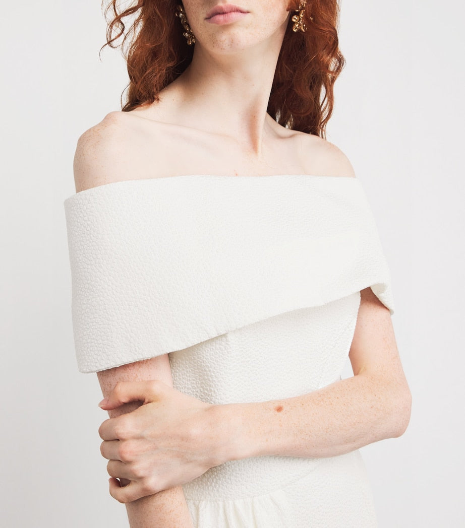 White Textured Philomela Midi Dress