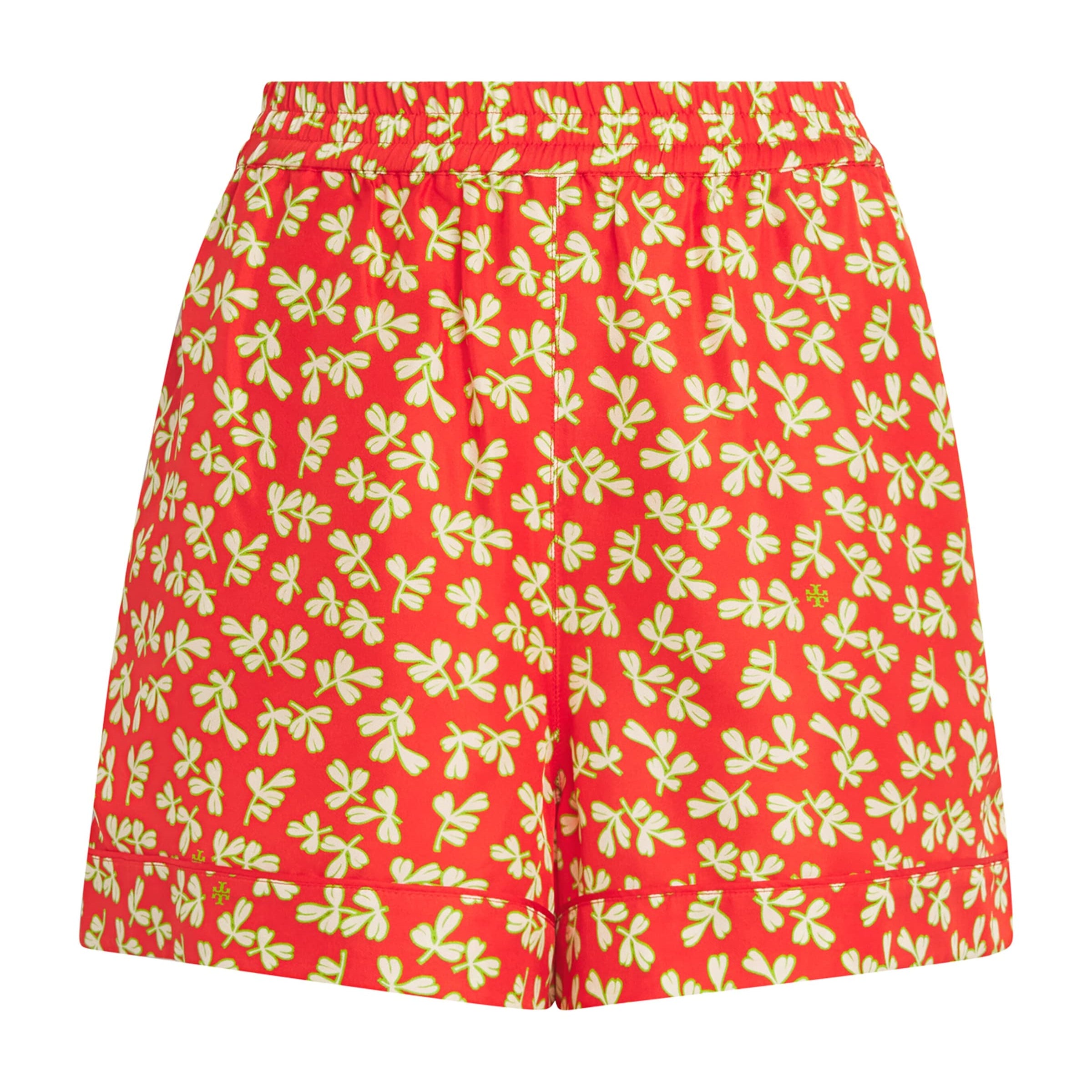 Silk Leaf Print Shorts RED LITTLE LEAVES