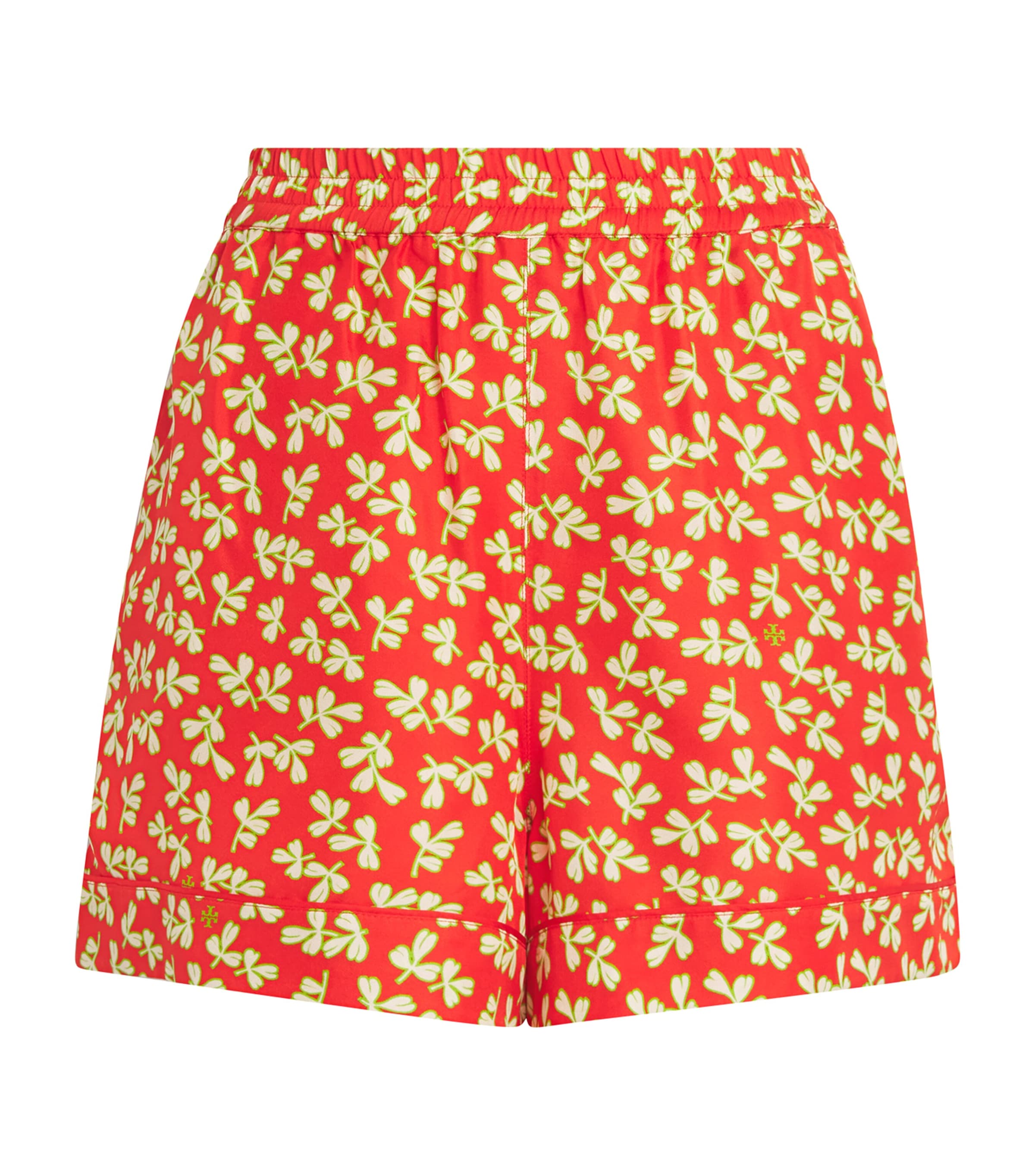 Silk Leaf Print Shorts RED LITTLE LEAVES