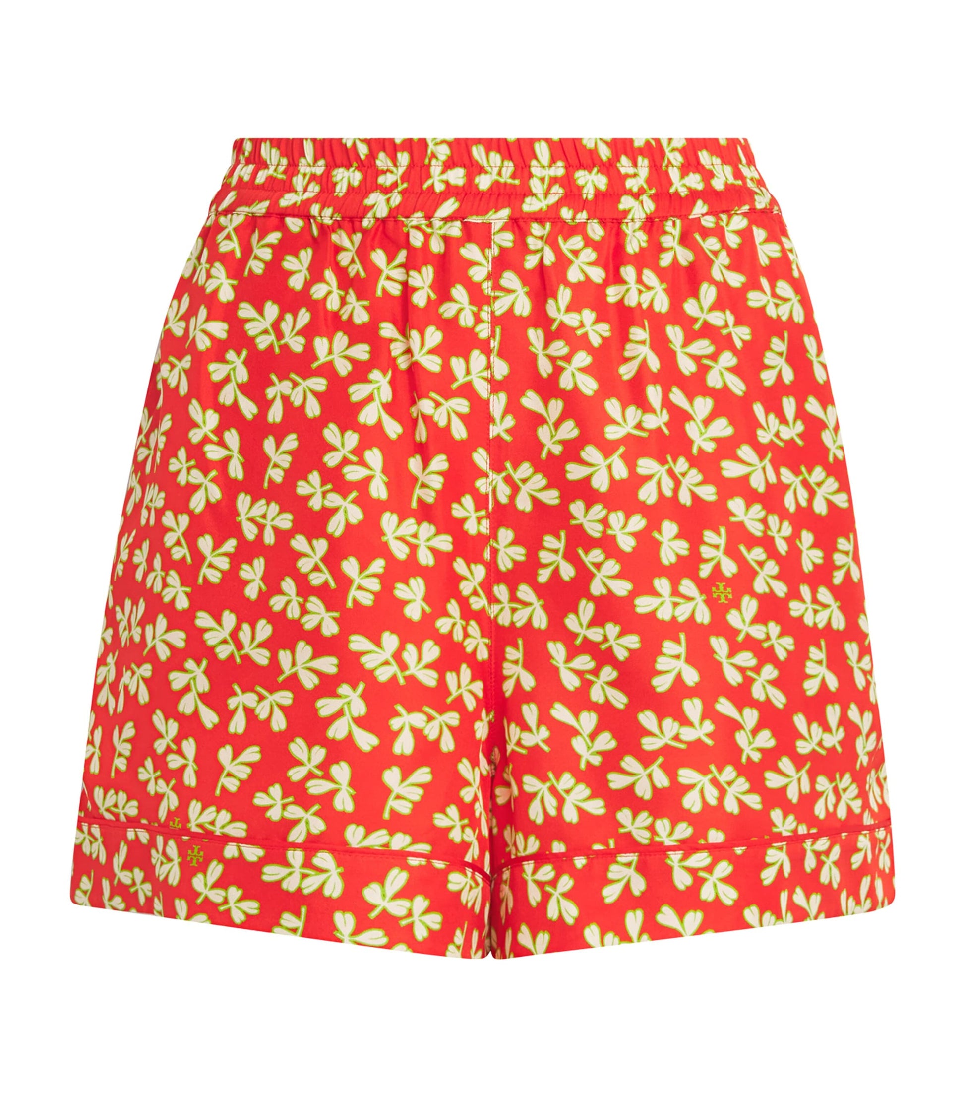 Silk Leaf Print Shorts RED LITTLE LEAVES