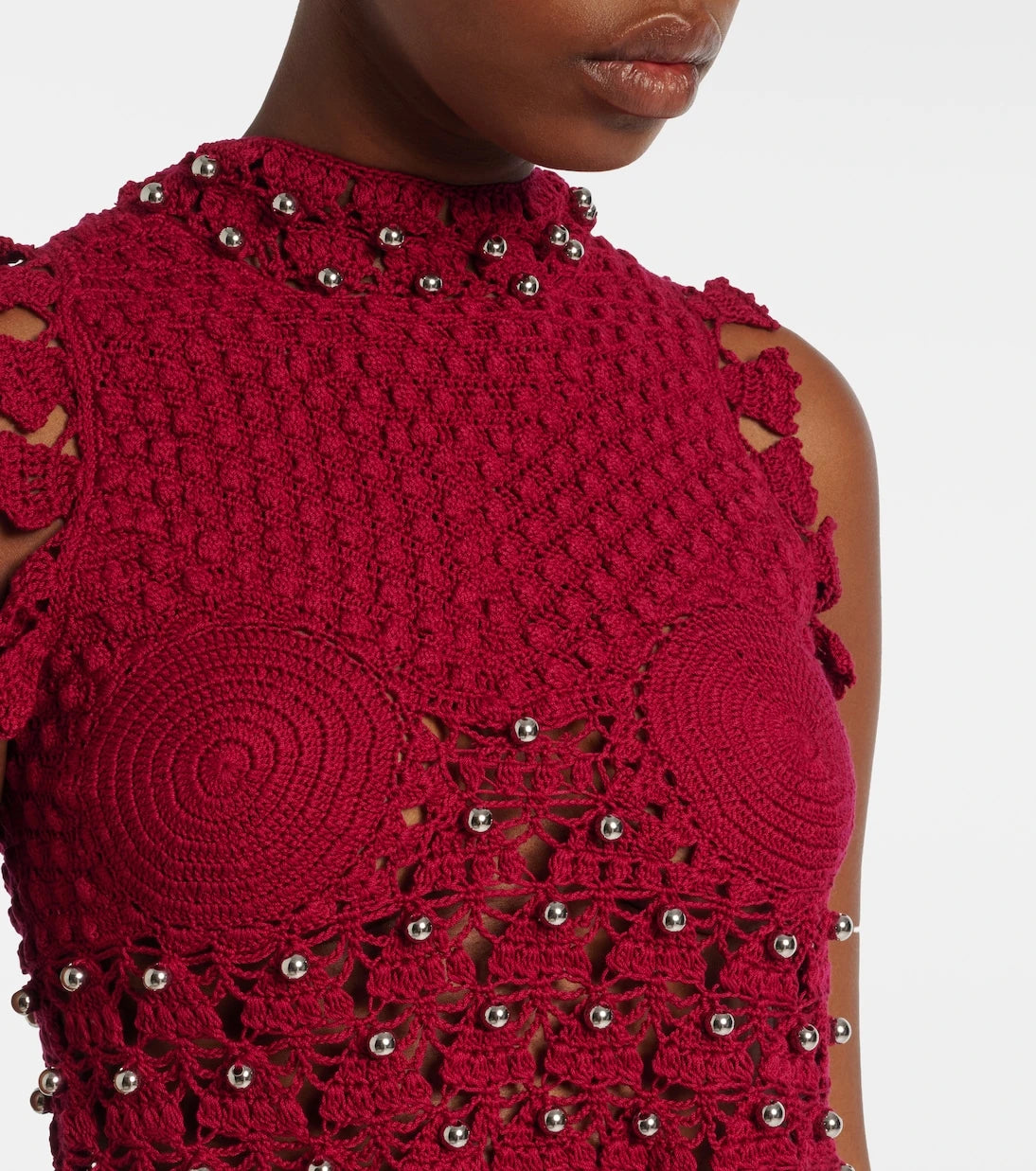 Rabanne - Embellished crochet cotton top