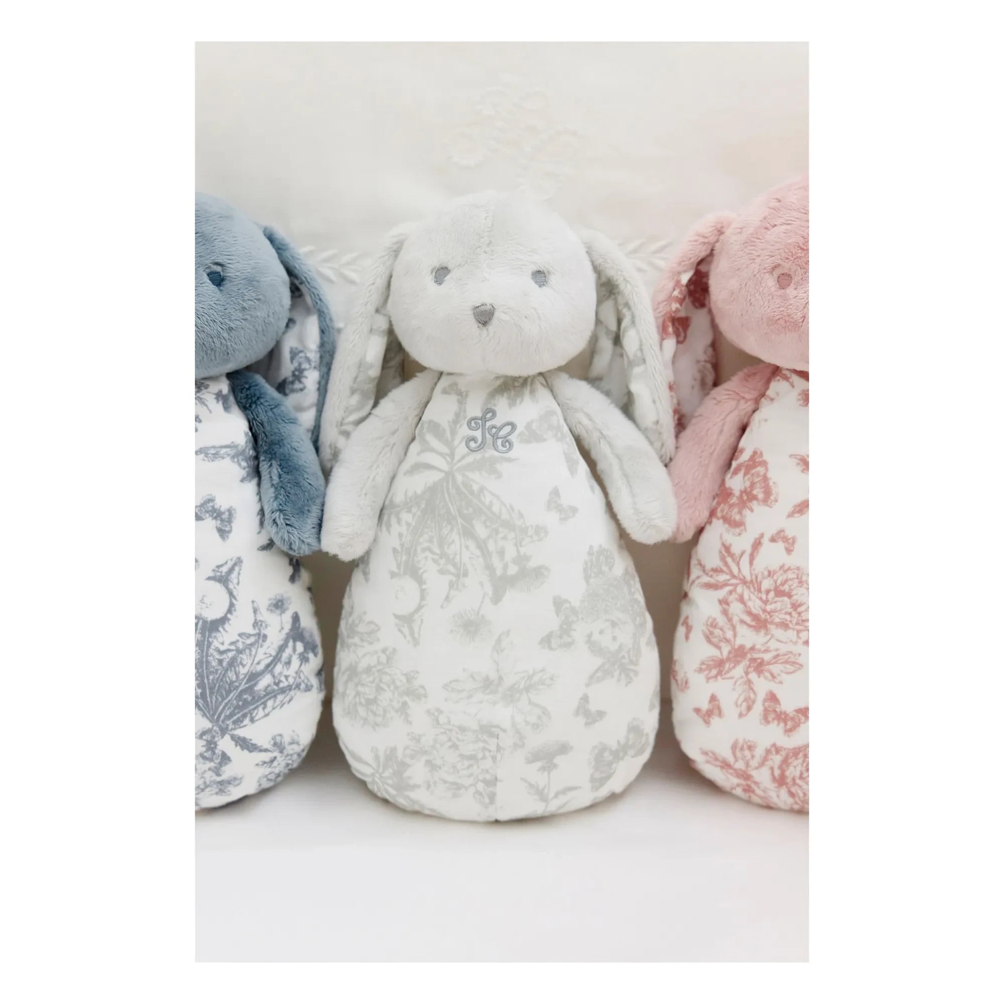 Tartine et Chocolat - Doudou nightlight Augustin le lapin Toile de Jouy | Light grey