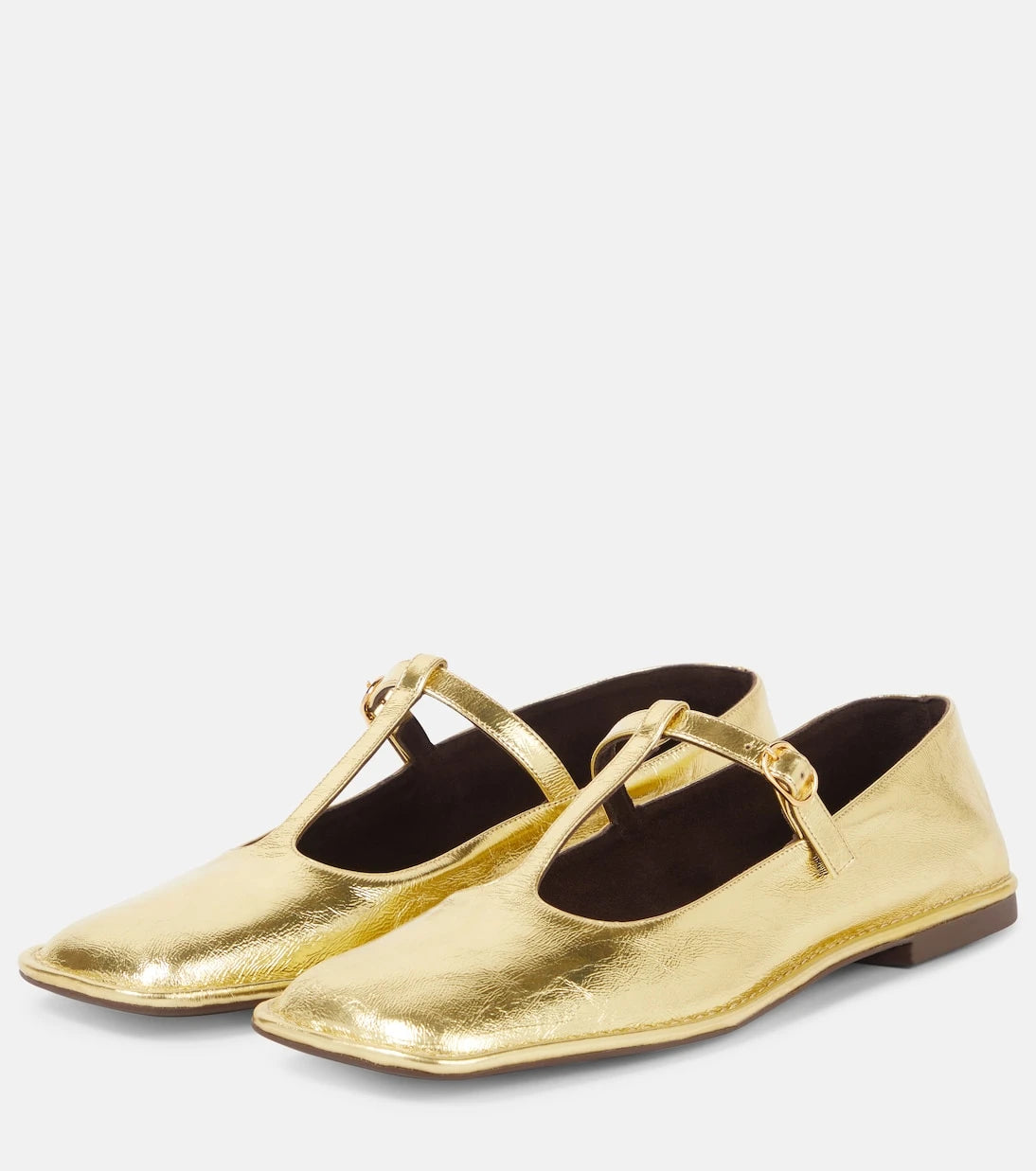 The Row - Square T-Strap leather Mary Jane flats