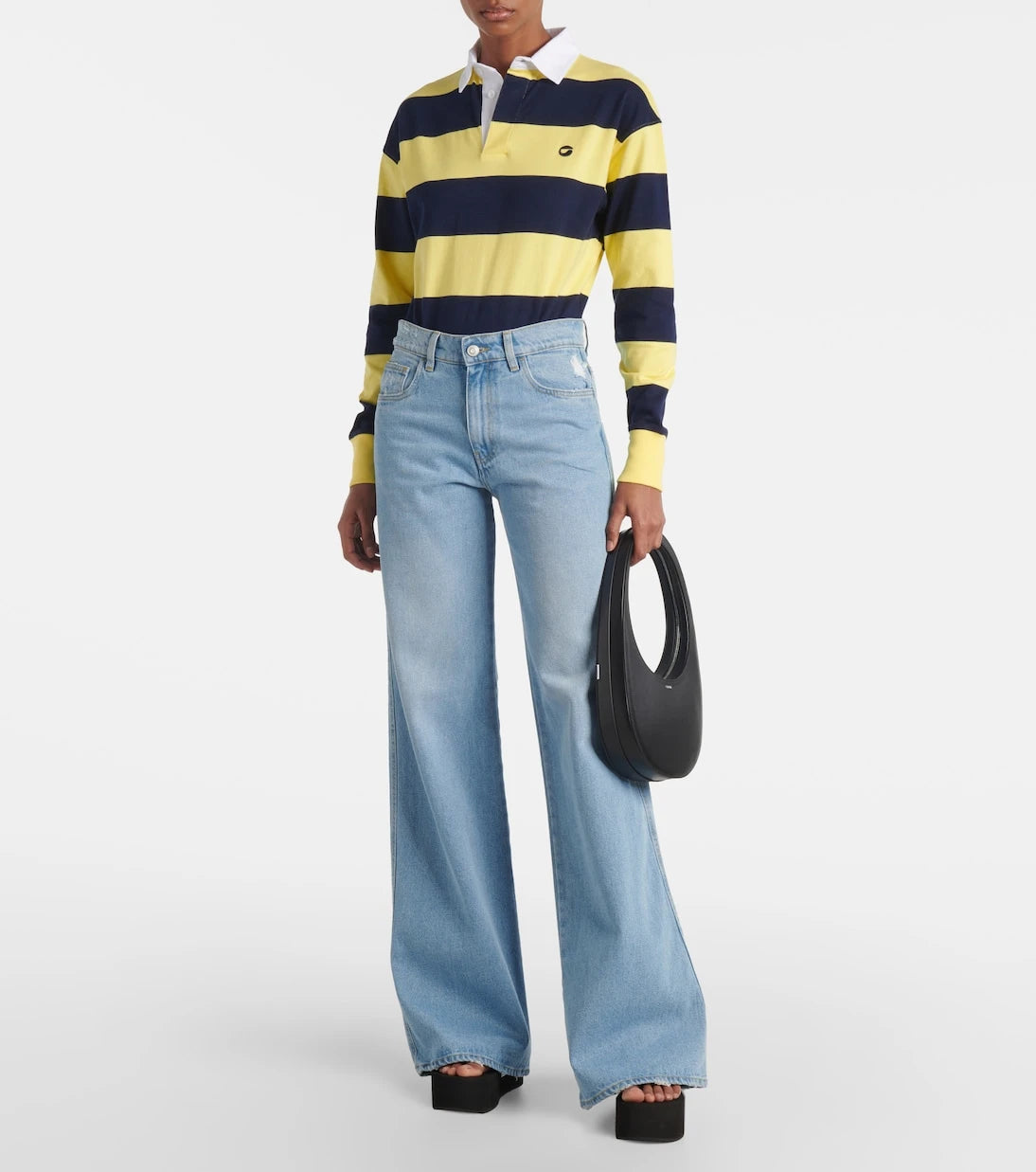 Coperni - Leather-trimmed wide-leg jeans