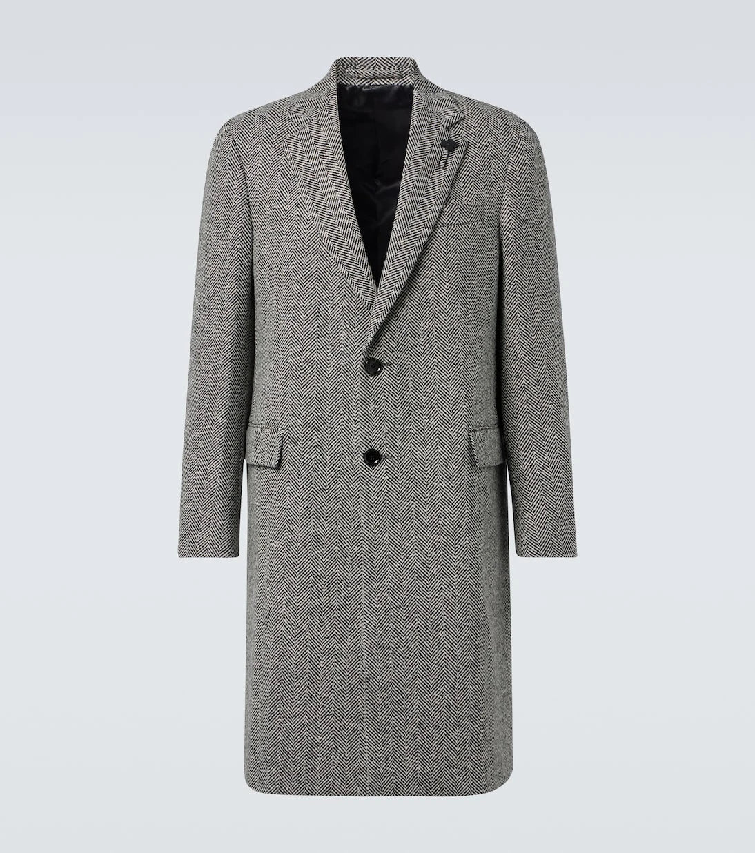 Lardini - Herringbone virgin wool tweed overcoat