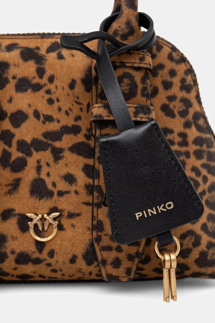 Pinko kadın süet crossbody çanta Leopard print
