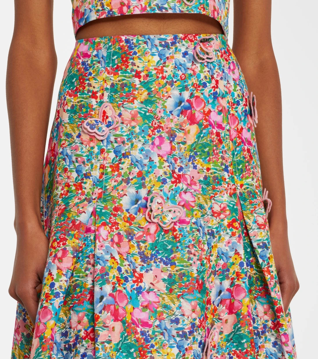 Farm Rio - Appliqué floral linen maxi skirt