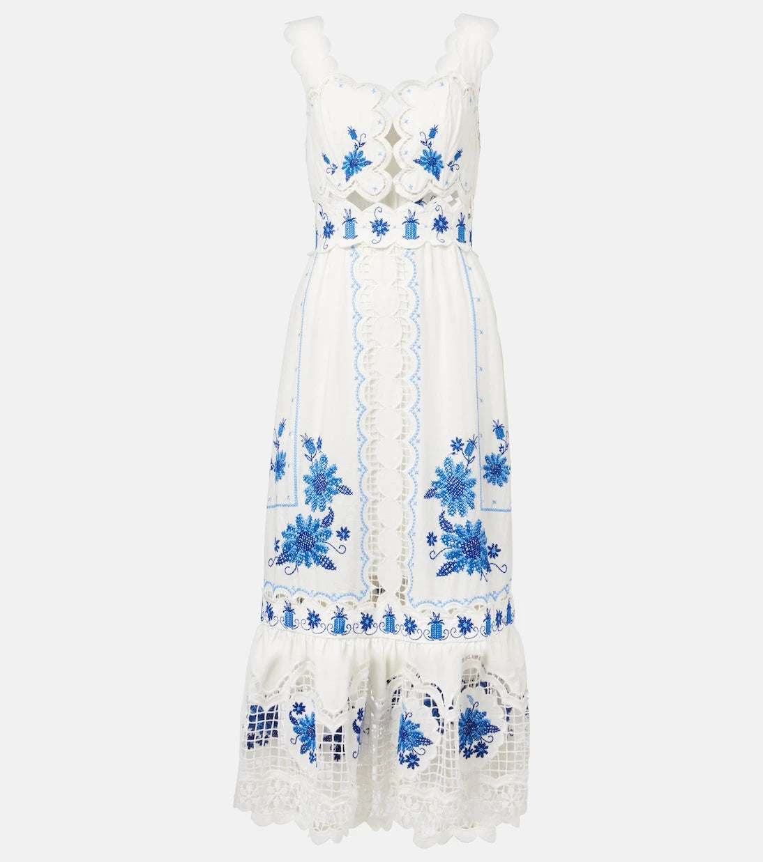 Farm Rio - Embroidered linen-blend midi dress