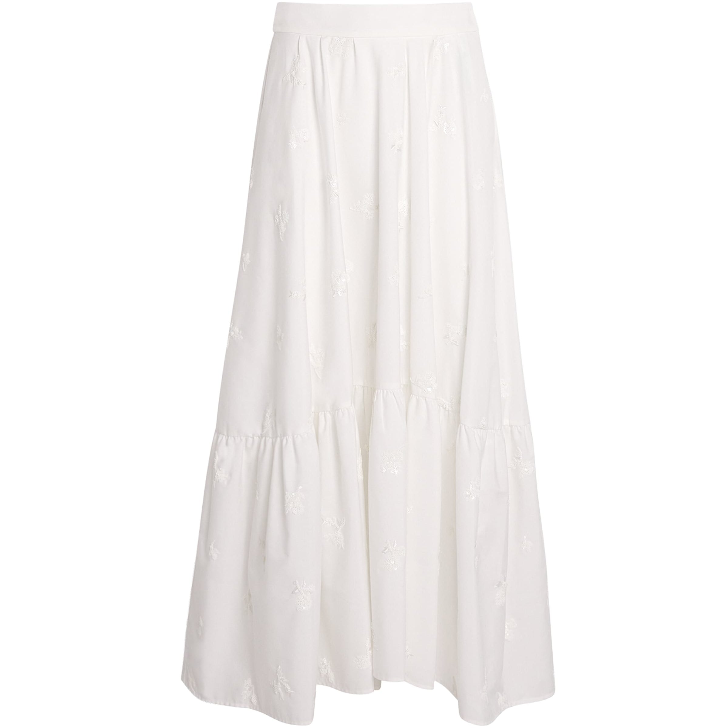 Maje White Sequin-Embroidered Maxi Skirt