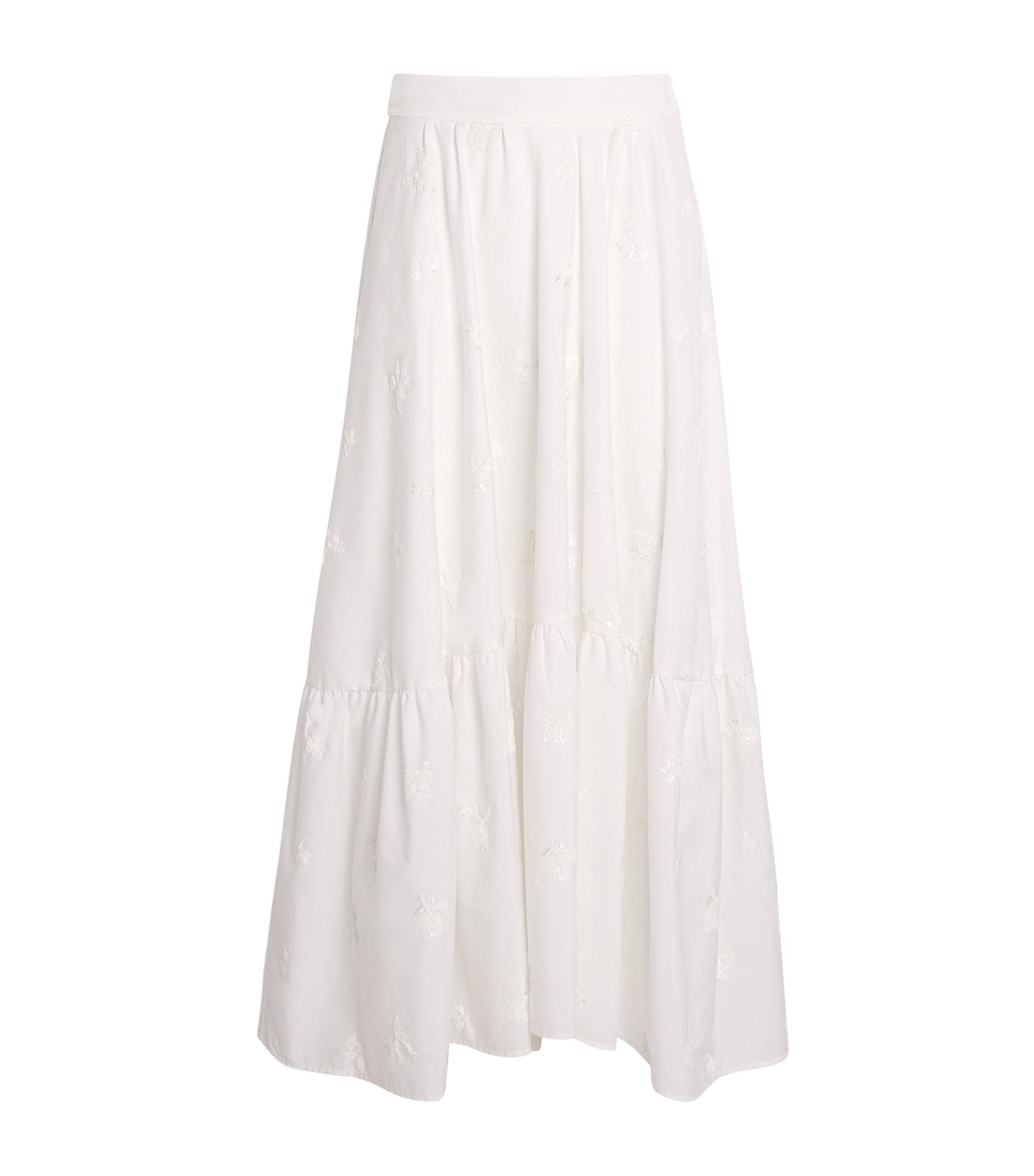 Maje White Sequin-Embroidered Maxi Skirt