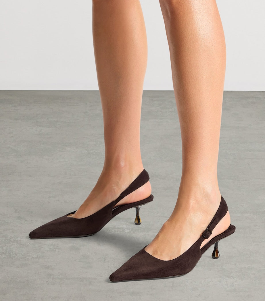 Brown Amel 50 Leather Slingback Pumps