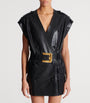 Balmain Black Leather Belted Mini Dress