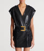 Balmain Black Leather Belted Mini Dress
