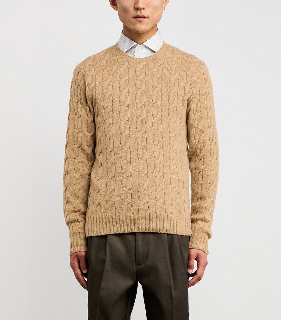 Ralph Lauren Purple Label Beige Cashmere Cable-Knit Sweater