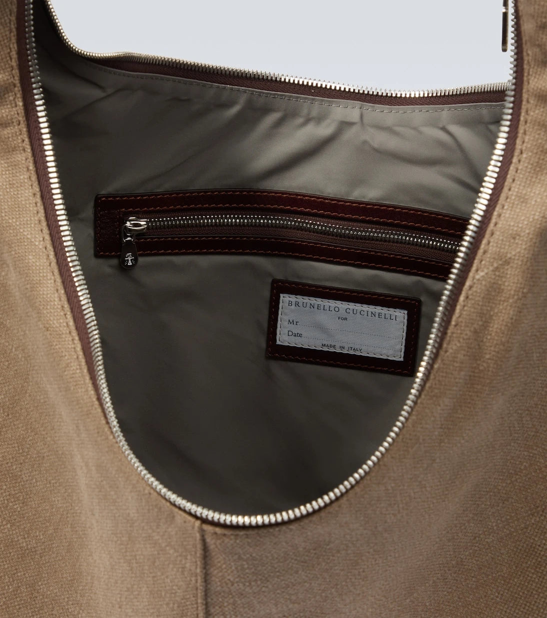 Brunello Cucinelli - حقيبة كتف قماشية بحواف جلدية
