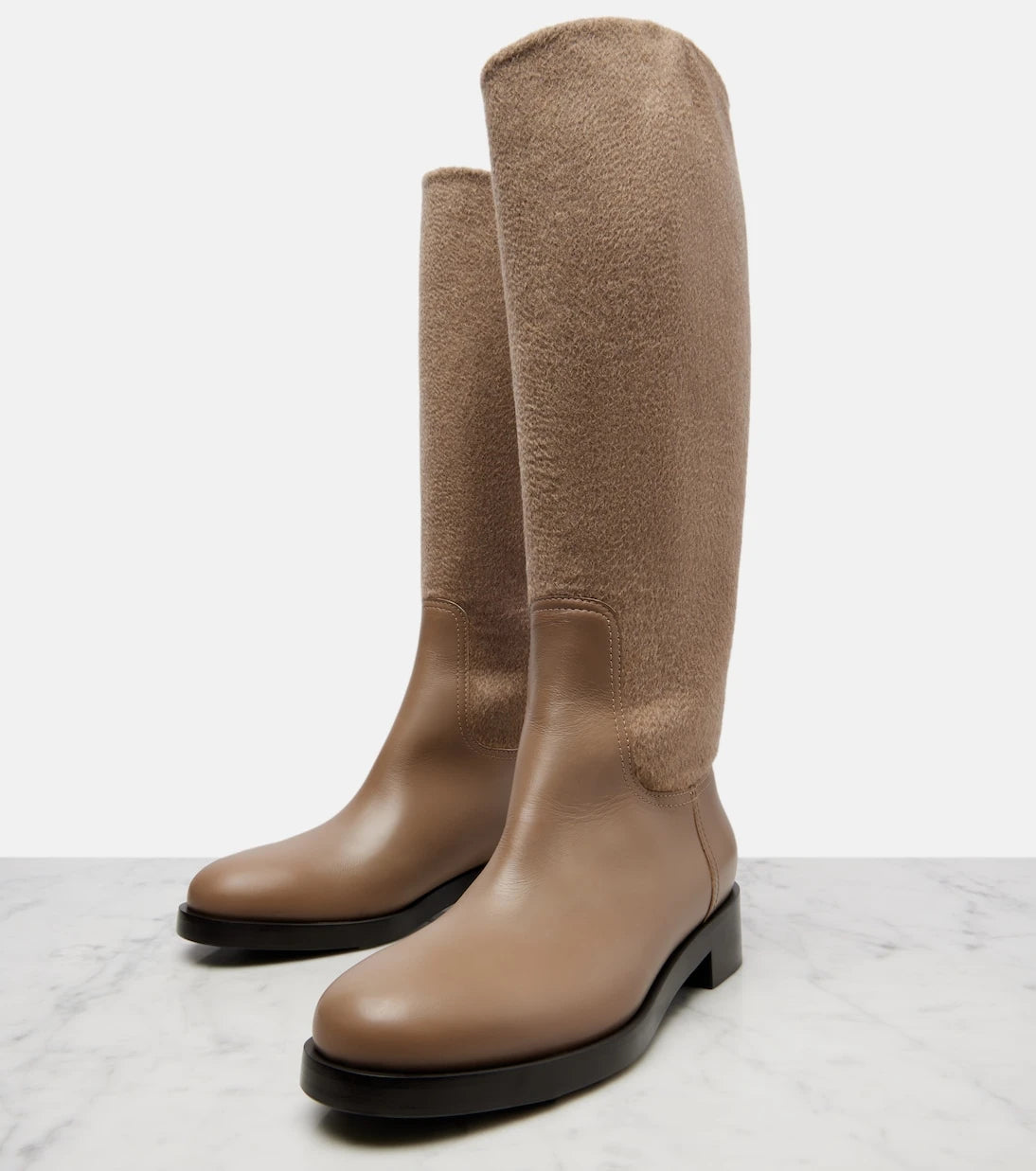 Max Mara - Cashmere and leather knee-high boots
