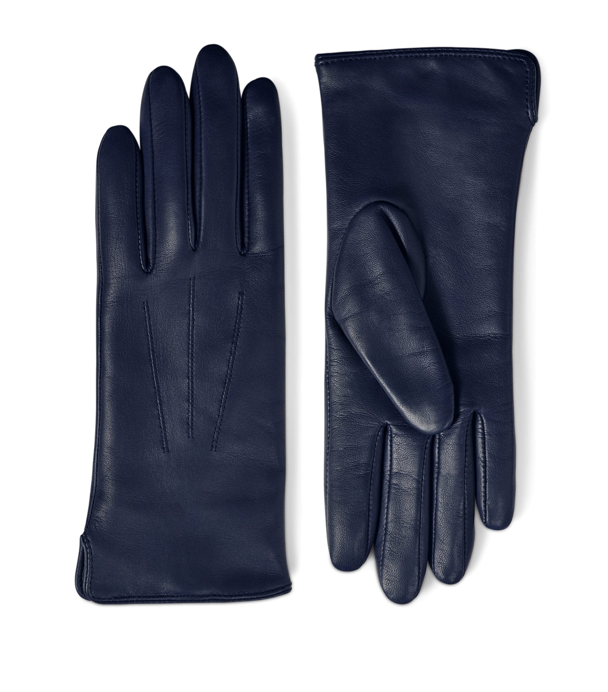 Navy Women's Wool-Cashmere Lined Leather Gloves (Medium)