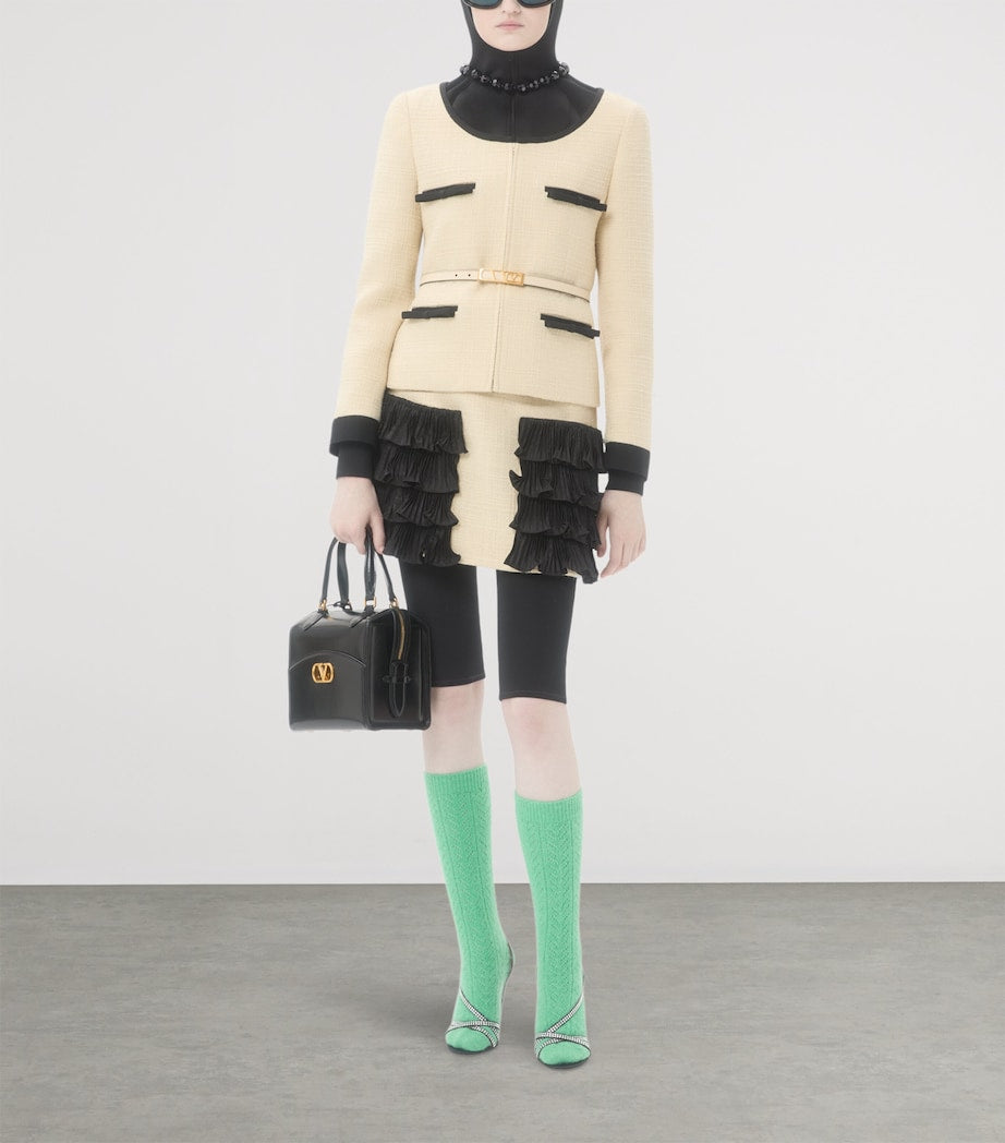 Valentino Beige Wool-Blend Ruffled Mini Skirt