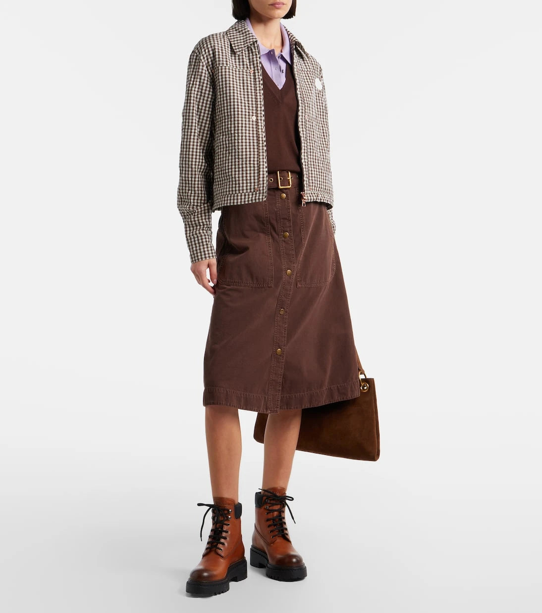 Moncler - Belted denim midi skirt