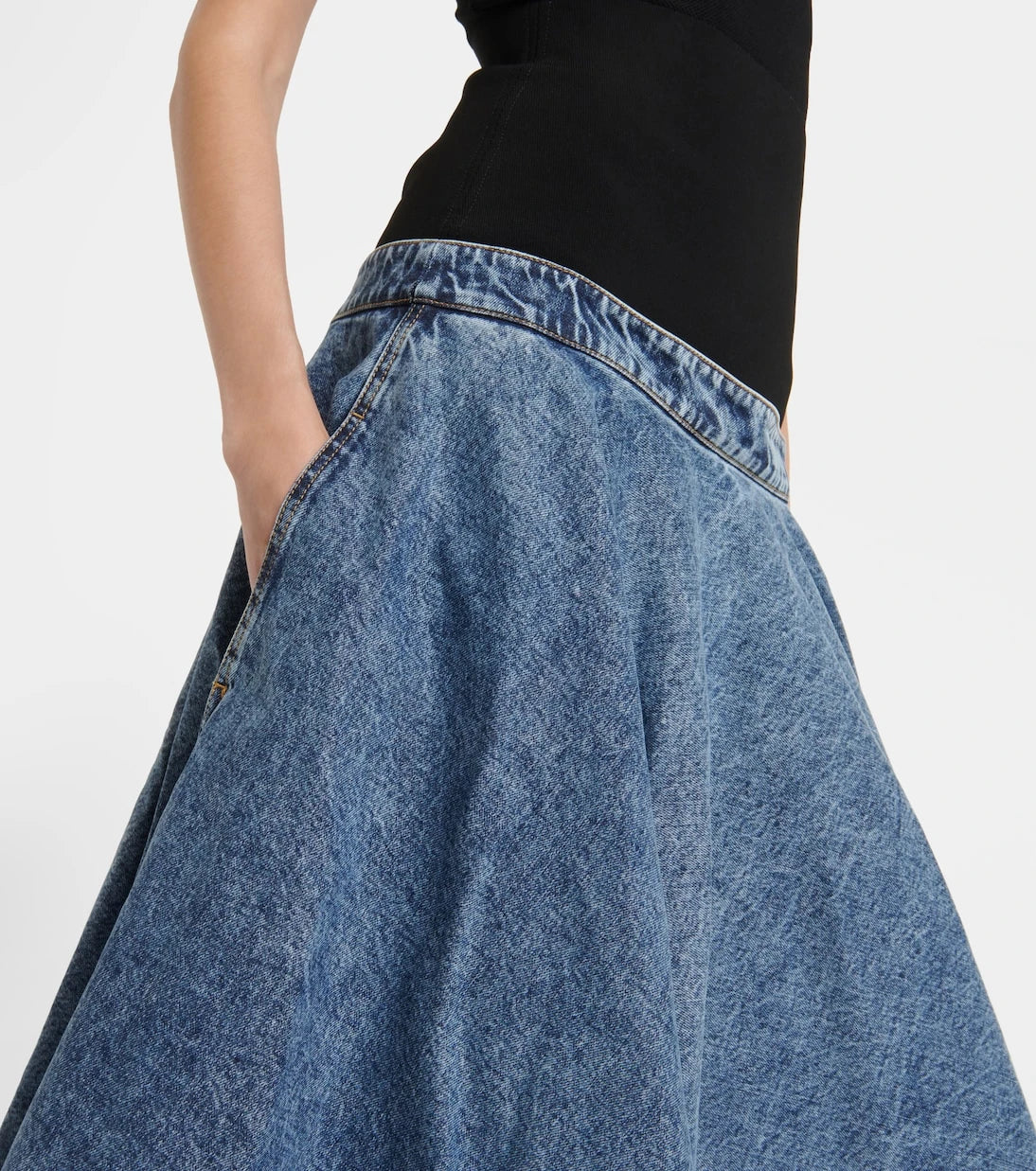 Alaïa - Denim and cotton jersey midi skirt