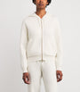 White Cashmere-Cotton Blend Zip-Up Hoodie