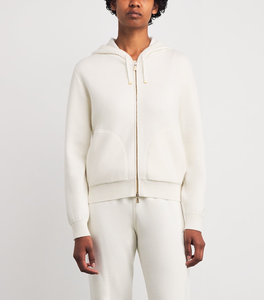 White Cashmere-Cotton Blend Zip-Up Hoodie