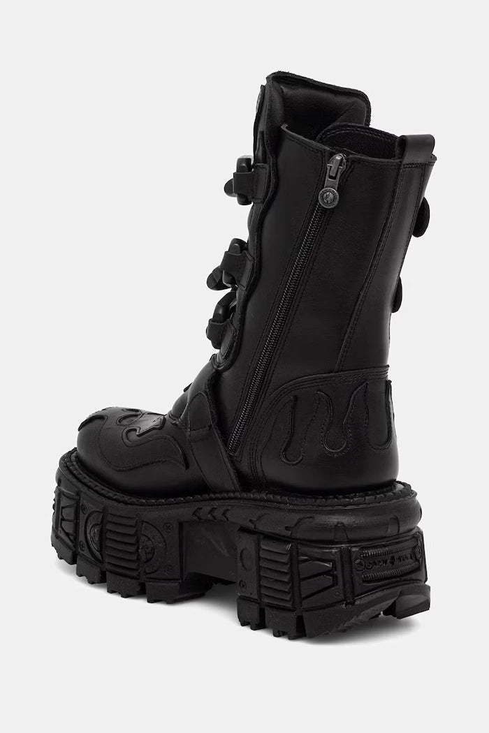 New Rock CRUST NEGRO, TANK NEGRO SIN HERRAJES kadın deri bot