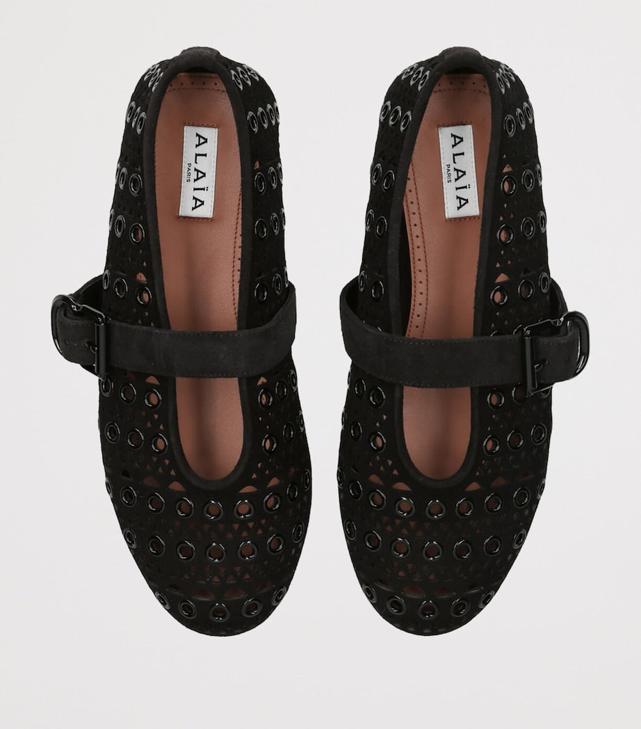 Alaïa Black Suede Vienne Ballet Flats