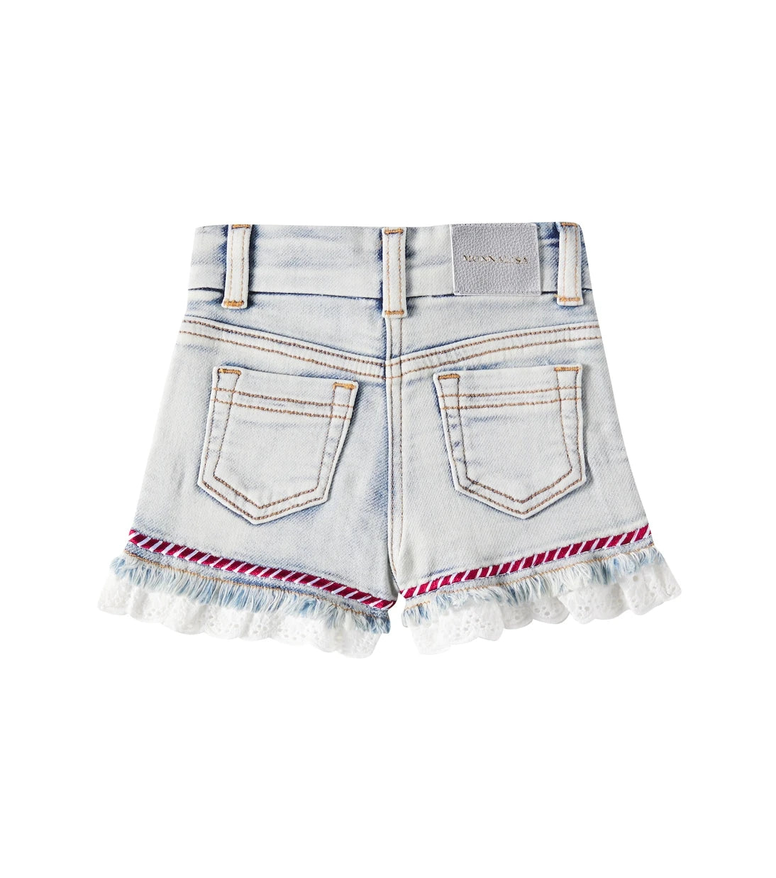 Monnalisa - Baby ruffled lace-trimmed denim shorts