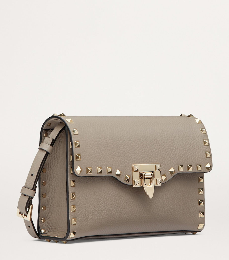 Valentino Garavani Grey Calf Leather Rockstud Alcove Shoulder Bag