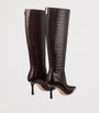 Jimmy Choo Brown Leather Croc-Embossed Agathe Knee-High Boots 85