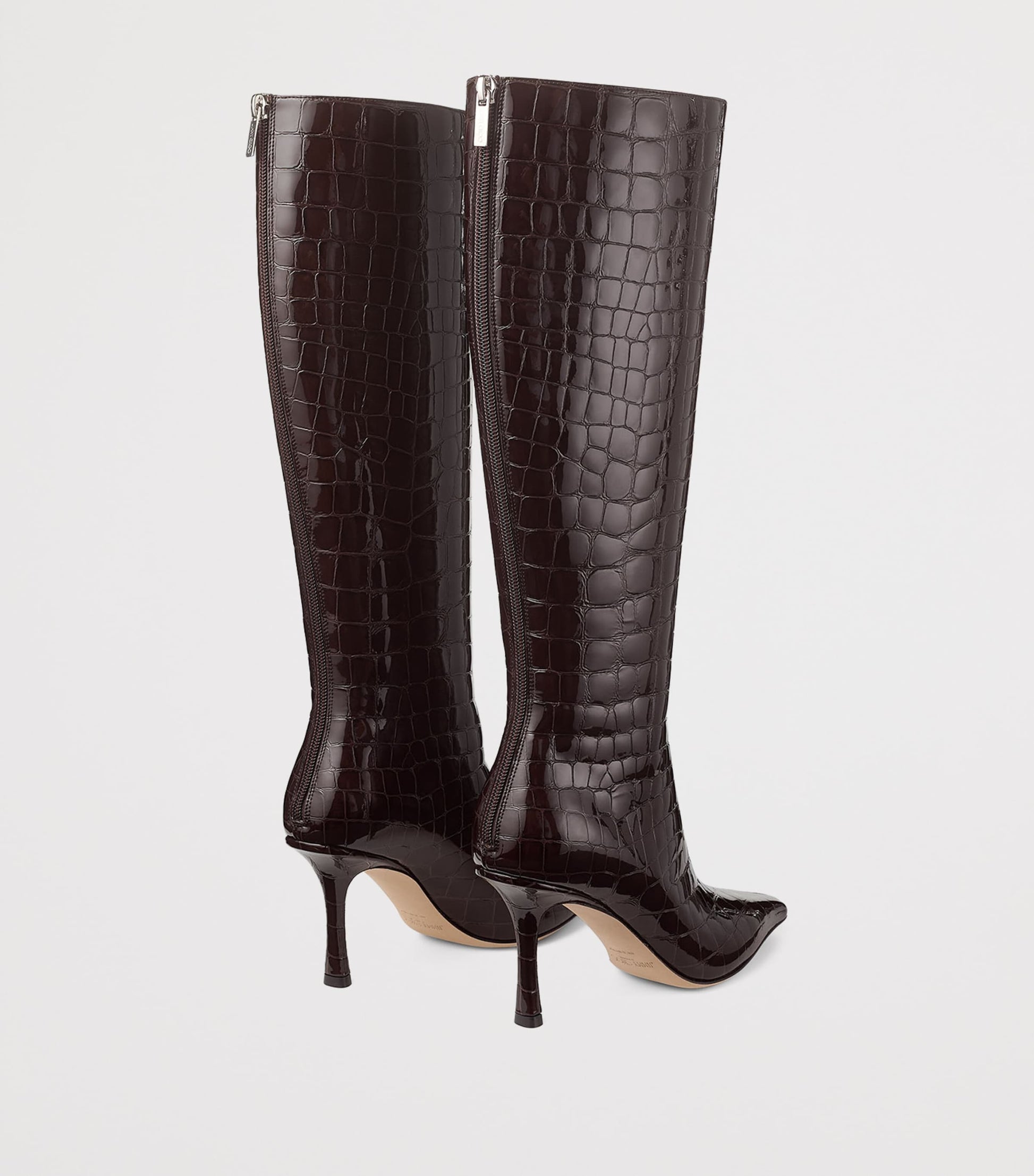Jimmy Choo Brown Leather Croc-Embossed Agathe Knee-High Boots 85