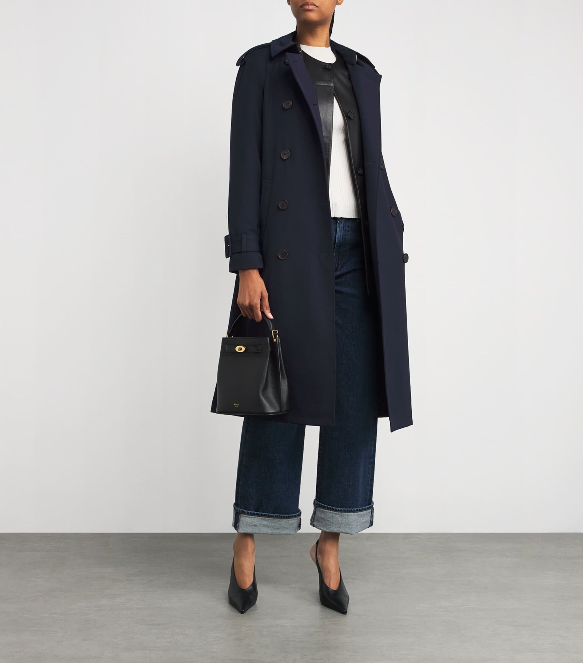 Veronica Beard Navy Stretch-Wool Conneley Dickey Trench Coat