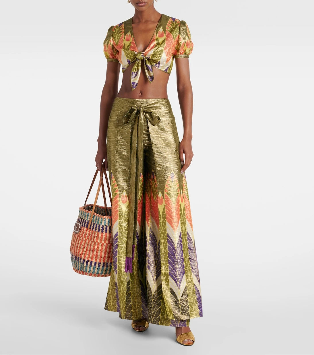 Valentino - Printed silk-blend crop top