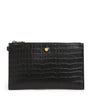 Black Medium Croc-Embossed Leather Pouch