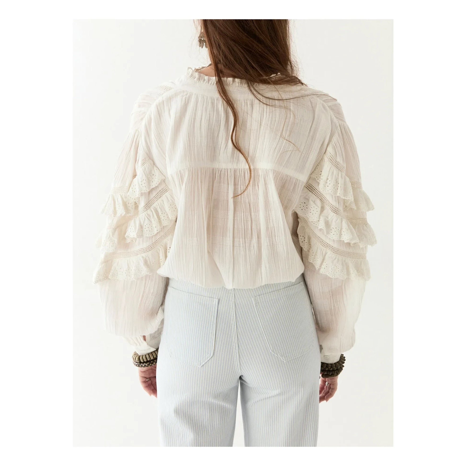 Maison Hotel - Cuban Schiffli Omara blouse | White