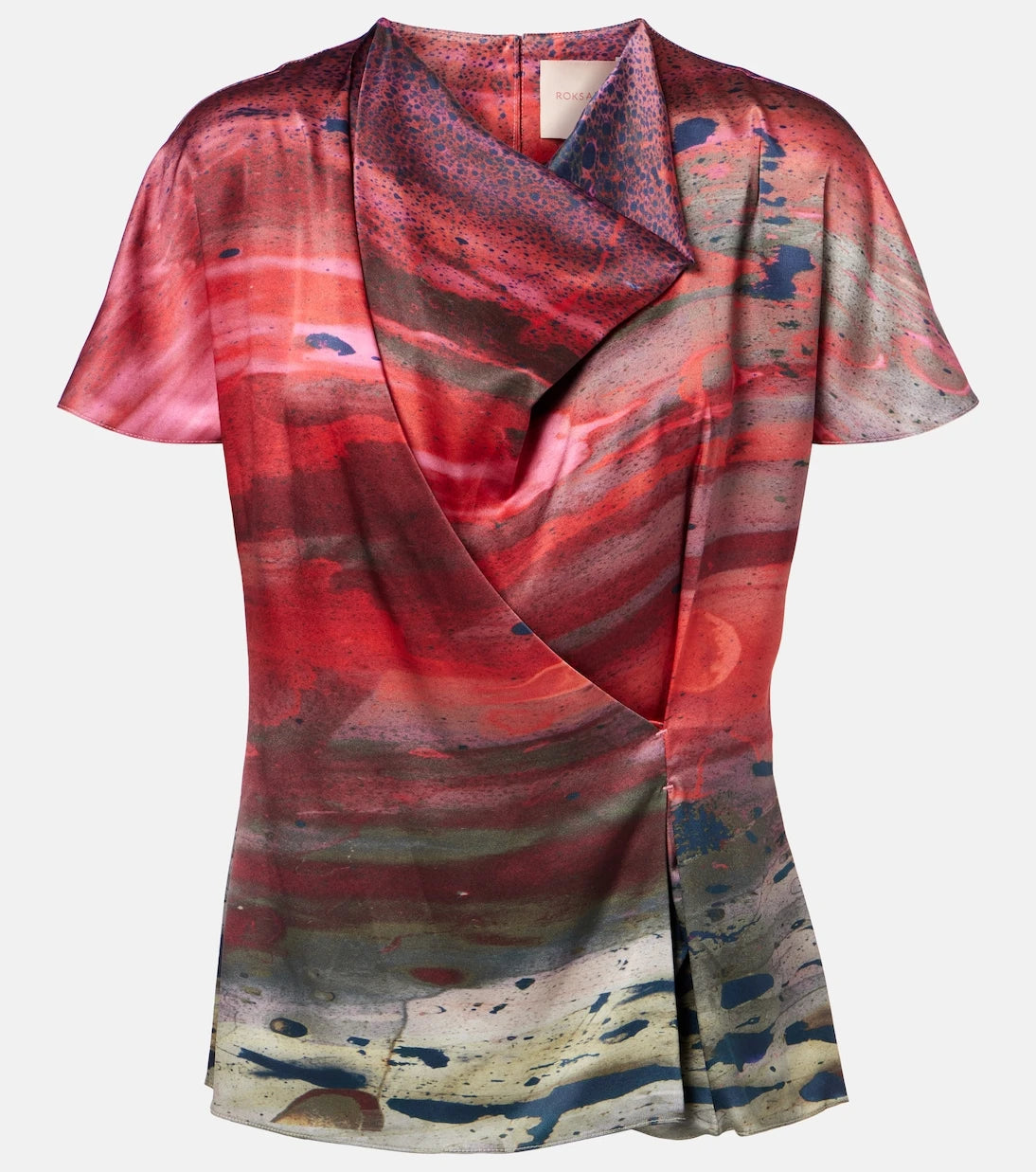 Roksanda - Printed draped silk satin top