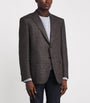 Canali Brown Wool Check Jacquard Blazer