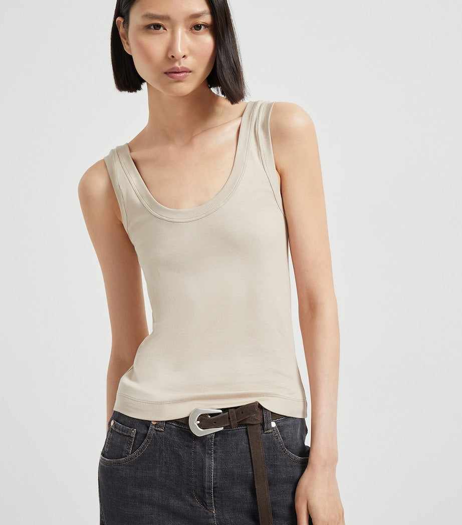 Brunello Cucinelli Beige Stretch-Cotton Ribbed Tank Top